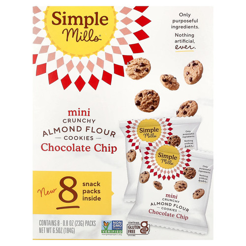 Mini Crunchy Almond Flour Cookies, Chocolate Chip, 8 Packs, 0.8 oz (23 g) Each