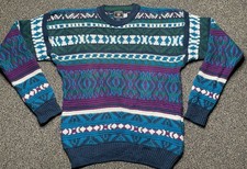 Vintage Ralph Lauren Chaps Geometric Sweater Large Blue Purple Green Rare