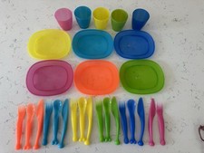 IKEA Kalas Plastic Snack Plates Cups Utensils Primary Kids Dinnerware