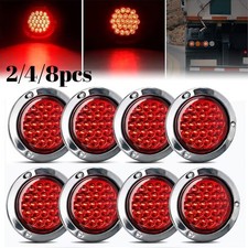 4 Red Round 24 Led Truck Trailer Stop Turn Tail Brake Lights W Chrome Bezel