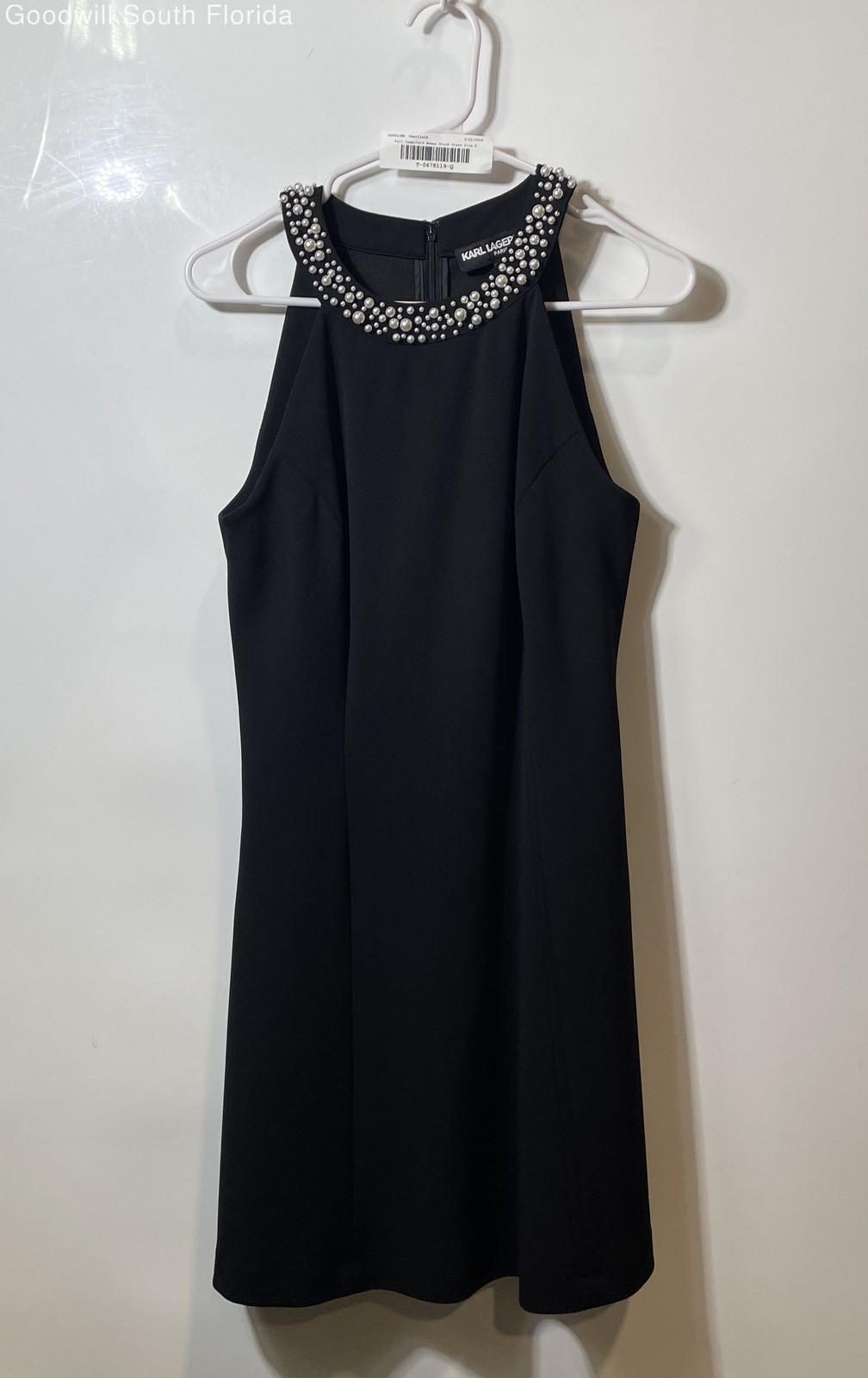 Karl Lagerfeld Womens Black Sleeveless Back Zip Beaded Shift Dress Size 6