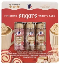 NEW McCormick Finishing Sugar Holiday 3 Pack; Choc Hazelnut, Toffee, Candy Cane