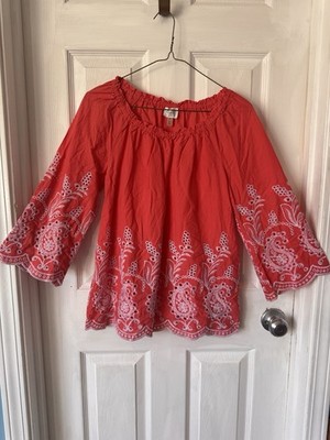 Cupio Women's Top Coral Ayelet Small Long Sleeve Round Neck
