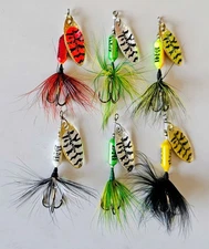 (6) Worden's Original Rooster Tail Inline Spinners 1/16 oz Metallic Tiger Colors
