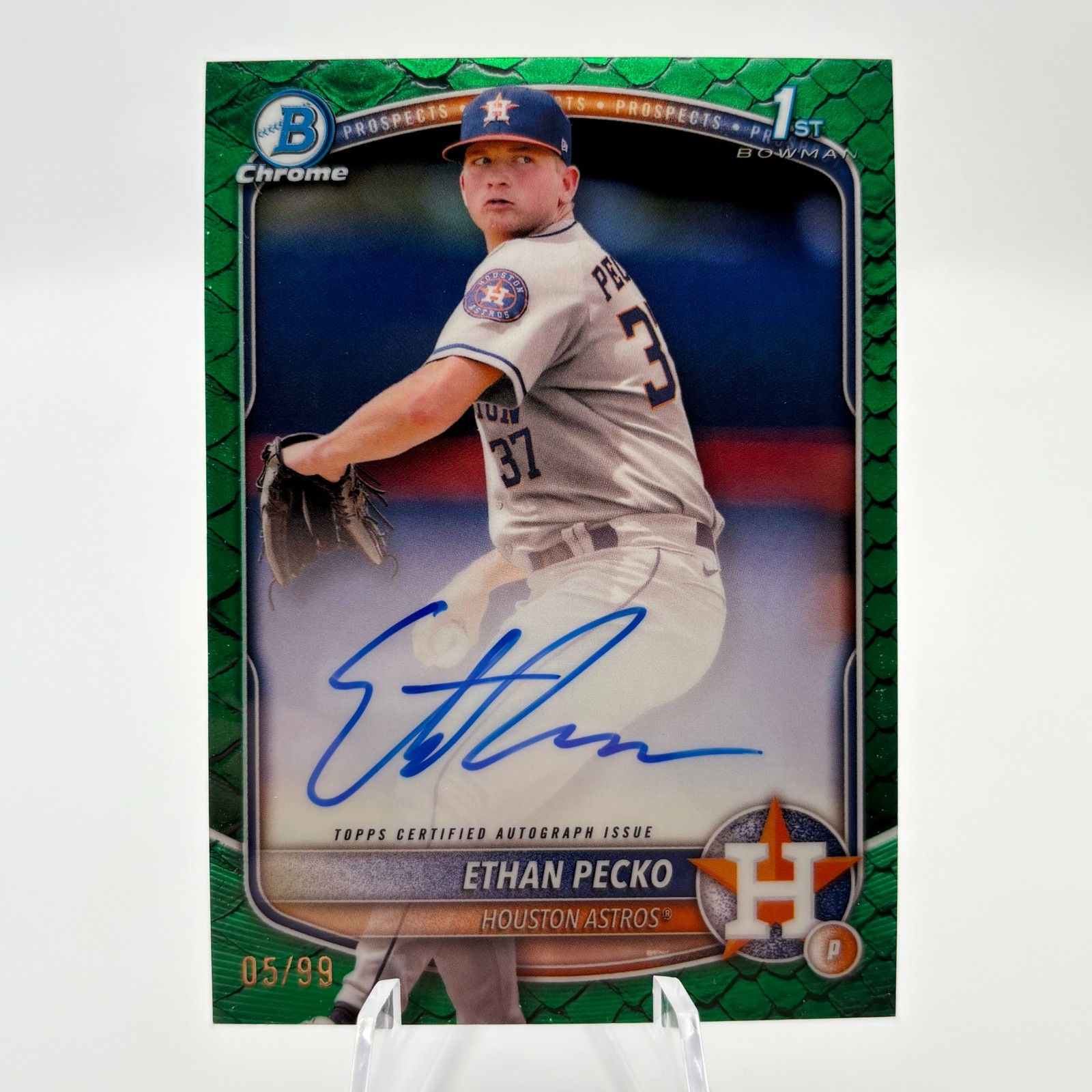 2025 Bowman Chrome Ethan Pecko 1st Green Reptilian Auto /99 Houston Astros