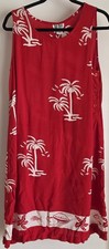 Vintage Dee Dee's Women's Sun Dress M Red Palm Tree Print Sleeveless Tropical