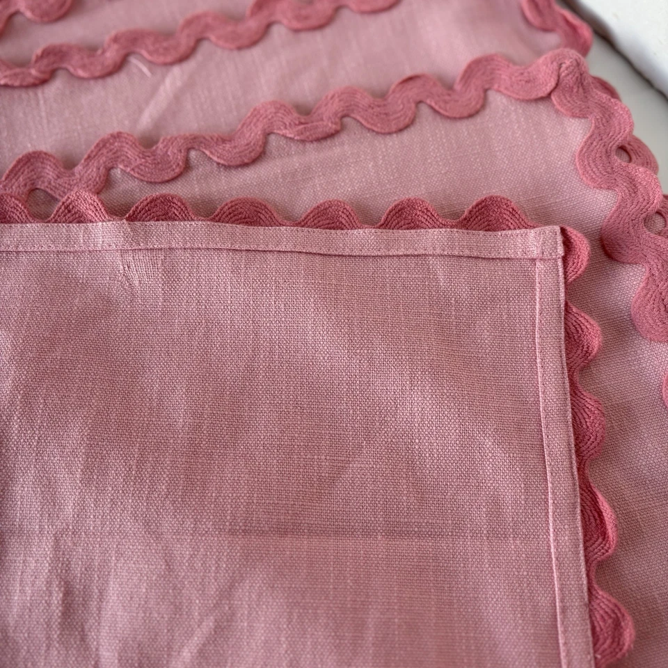 Juego de 5 manteles individuales rosas mezcla de algodón tela borde ondulado ric rac ribete casero Foto 3 de 4