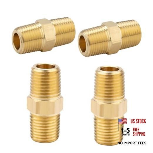 4PCS Hex Nipple 1/4"NPT x 1/4" NPT Male Solid Brass Pipe 1/4"-1/4" NPT Male