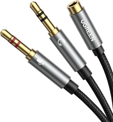 UGREEN Y Splitter Kabel Grau, Audio Y Adapter, Klinke 3,5mm Buchse, 20cm