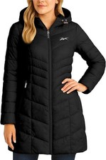 Reebok Women's Long Puffer Jacket Coat 3X Black Ink Quilted Snow Winter Jackets