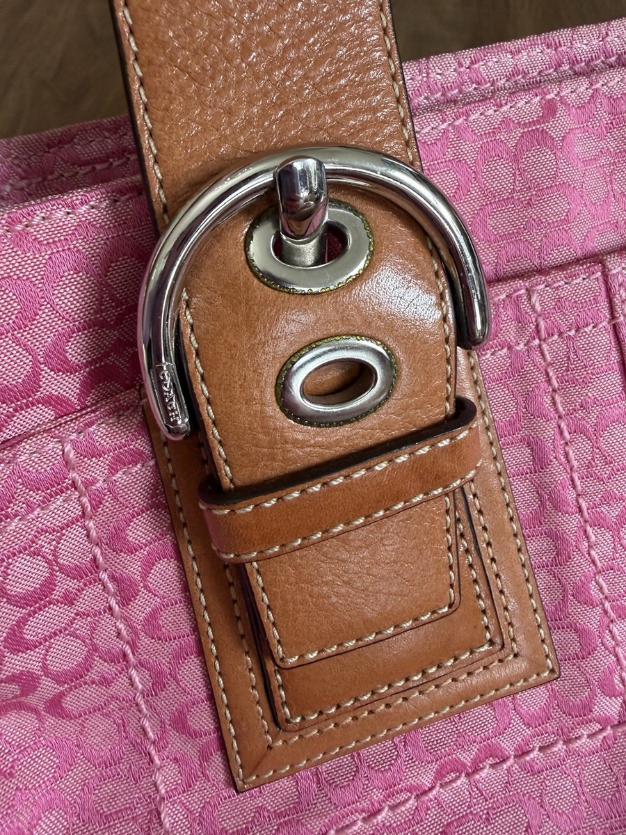 Coach Soho Y2K Pink Jacquard Signature Shoulder Bag Buckle Detail