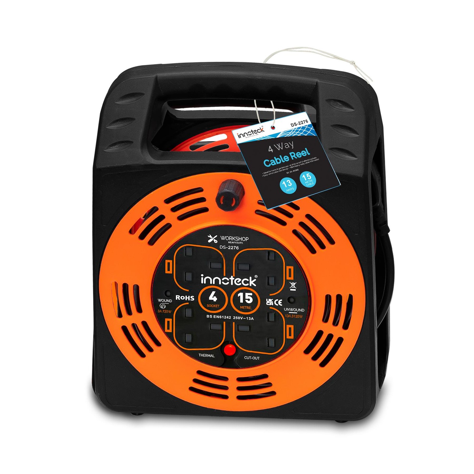 Innoteck 4 Way 15M 13A Cable Reel