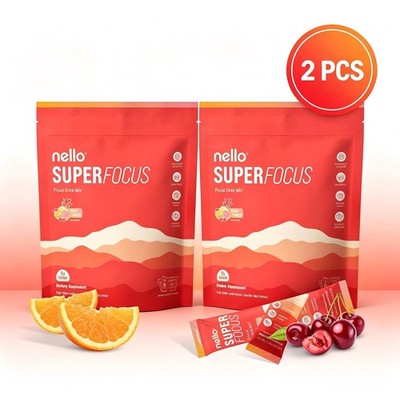 2pcs Nello Superfocus Focus Drink Mix   Fruit Punch Flavor Alpha GPC,Lion s Mane