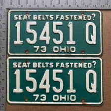1973 Ohio license plate pair 15451 Q YOM DMV Ford Chevy Dodge 19787