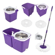 Set Secchio Scopa 360° Rotante Doppio Dry Mop Con Secchio 2 Testine Microfibra
