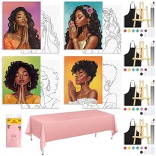 4 Pack Sip and Paint Kit for Adults - Pre Drawn Canvas Art Party Supplies