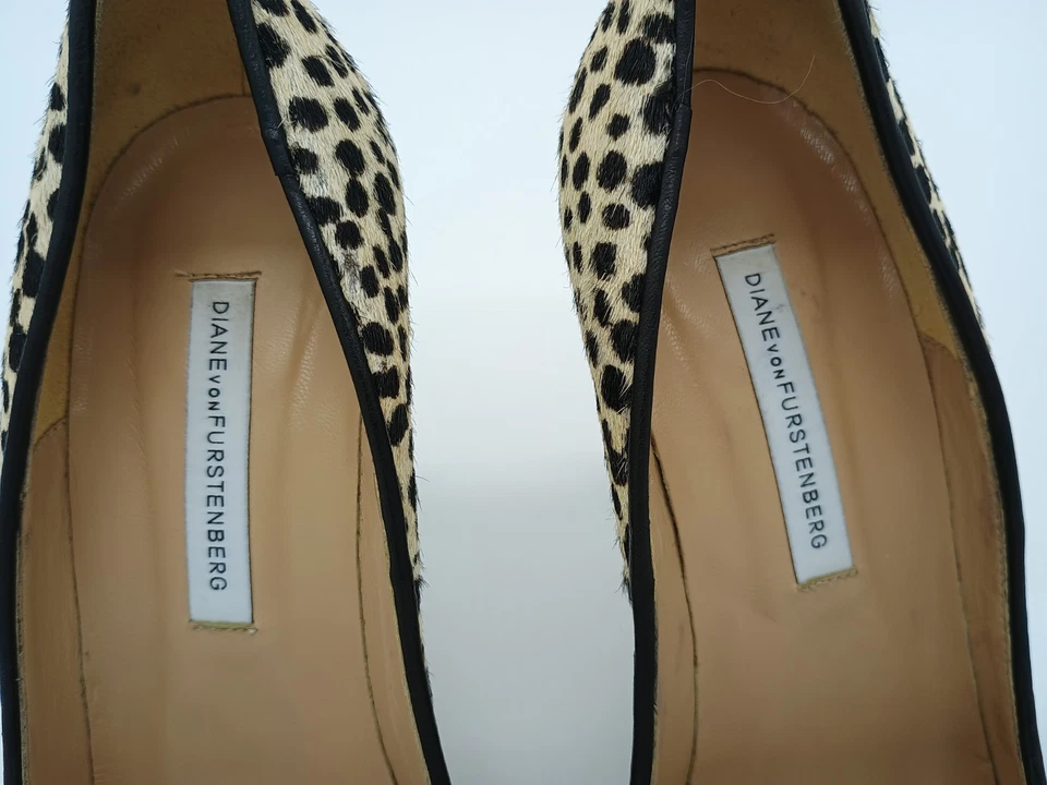 Diane Von Furstenberg Cheetah Print Pony Hair Black/Tan Shoes 7B - Image 2 of 4