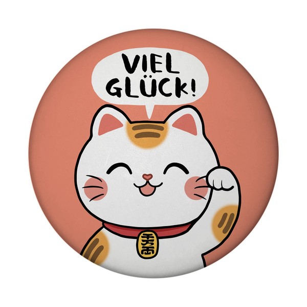 Winkekatze Magnet Mit FlaschenöFfner Rund Mit Spruch Viel GlüCk-image
