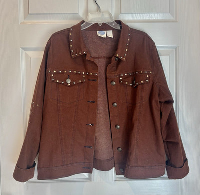 DG2 by Diane Gilman Brown Studded Button Front Jacket   Women's Size 1X