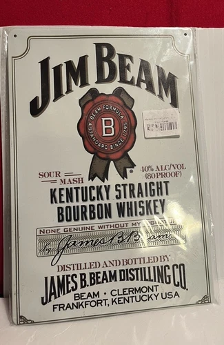 Jim Beam Vintage Style Tin Ad Sign Kentucky Straight Bourbon  Whiskey