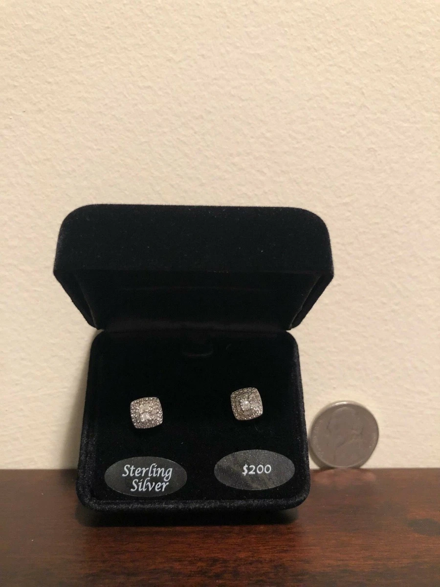 R.H. MACY CO 1 10 CTTW Sterling Silver Bridge Diamond Cush Stud Earrings