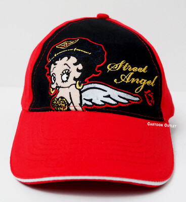 美品BETTY BOOP BASEBALL CAP Betty Boop Black Adjustable Baseball Cap Hat One Size Red New