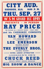 EVERLY BROTHERS Concert Window Poster GADSDEN Ray Price VAN HOWARD - reprint