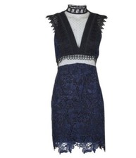 TOPSHOP CROCHET LACE EMBROIDERY Dark Blue Black DRESS Size 6 Goth Grunge Punk