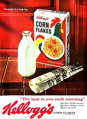 1961 KELLOGG'S CORN FLAKES Large Vintage Print Ad Cereal