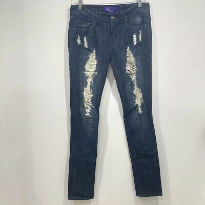 Miley Cyrus Max Azria Distressed Skinny Jeans 9 Juniors Dark Denim Ripped 