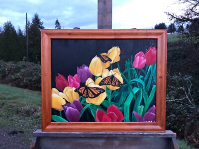 NICK SMITH, Multi-Colored Tulips, Original Canvas Oil Ptg, Signed & Well Framed