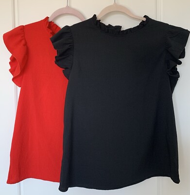 SHEIN Lot of 2 Women's Blouses Red/Black Flutter Sleeves Size Medium M