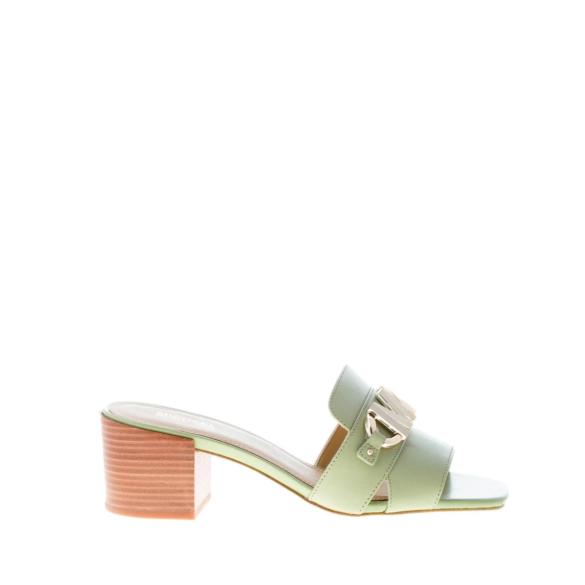 MICHAEL KORS women shoes Izzy sage green leather mule with silver metal logo