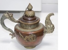 Unikat chinesische Teekanne Kupfer Messing mit Drachendekor um 1830