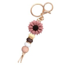 Flower Keychain for Women Cute Key Ring Holder for Car Keys Purse Brown