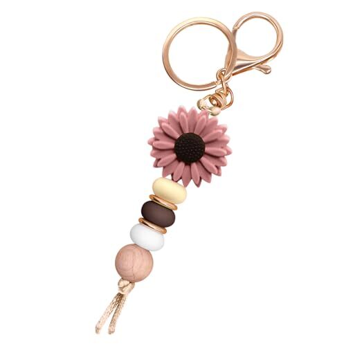 Flower Keychain for Women Cute Key Ring Holder for Car Keys Purse Brown - Foto 1 di 6