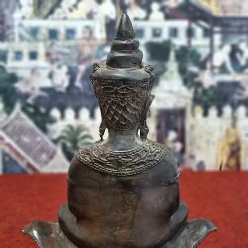 16.3" Buddhism Antique Thai Ayutthaya Bronze Buddha Statue Meditating On Boat - Picture 10 of 12