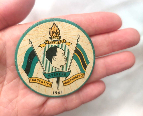Tanzania Tanganyika 1961 Independence, Tanu President Nyerere Badge Pin RARE