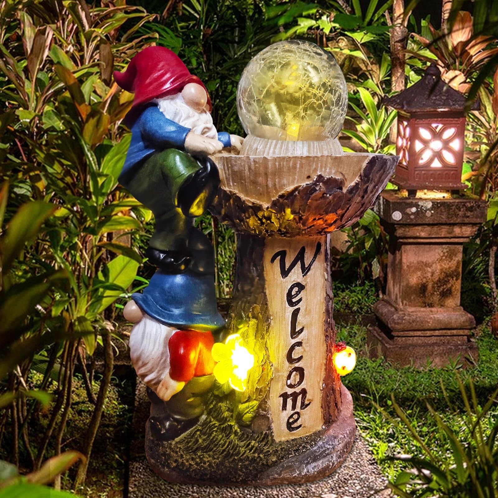 Garden Statue Gnome, Garden Gnomes Statues with Solar LED Light,Funny Double ...