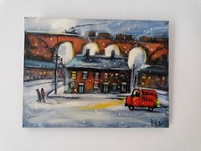 Oil on Canvas Richard Hubbard Steam Train Viaduct Yorkshire Breaking Light