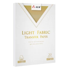 20 Sheets A-SUB Printable Inkjet Light T-shirt Transfer Paper 8.5x11 Iron On