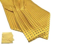 Foulard Homme Soie Ascot Jaune à Pois Bleu Cashe-Col Jaune Ocre Pois Blancs