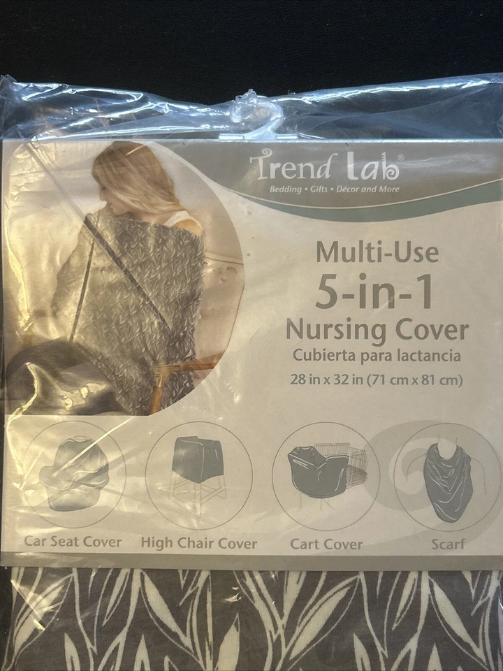 Trend Lab Multiuso 5 en 1 Bufanda Cubierta de Enfermería Bebé Gris/Blanco 28x32" NUEVO Foto 2 de 4