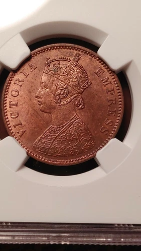 1880 (C) Calcutta British India 1/4 Anna NGC MS63 RB                      *1358*