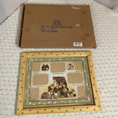 Cat Pet Collage Photo Frame-12 1/2'' x 15 3/4''-Wood Frame Vintage Taiwan NEW