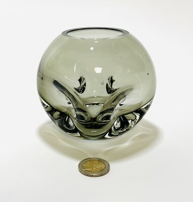 Smoke-coloured mouth-blown crystal vase by Friedrich Kristall Glas