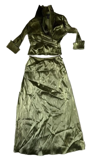 NWT Cachet Women’s Satin Green Wrap Dress - Long Sleeve Formal Gown, Size 12