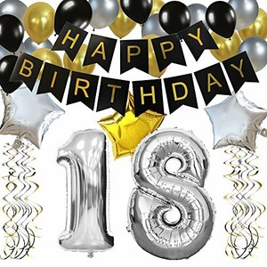 Kungyo 18 Anni Buon Compleanno Festa Decorazioni Kit Nero Striscione Di 18 Ebay