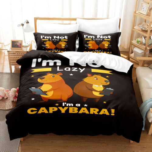 Cartoon Capybara Duvet Doona Quilt Cover Set Single/Double/Queen Size - Foto 2 di 22
