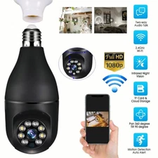 Bulb-Style Wireless Camera - Black, Home/Office Security Surveillance Camera